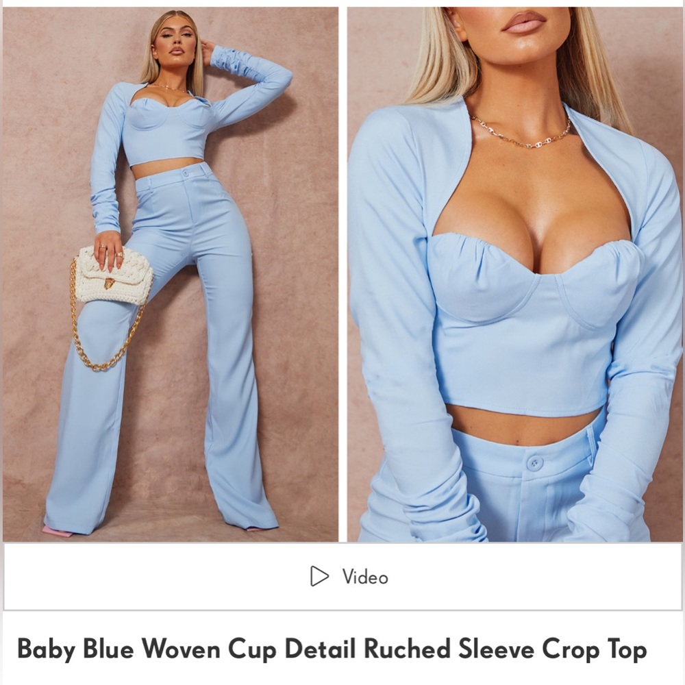 PrettyLittleThing Baby Blue Woven 2 piece Set